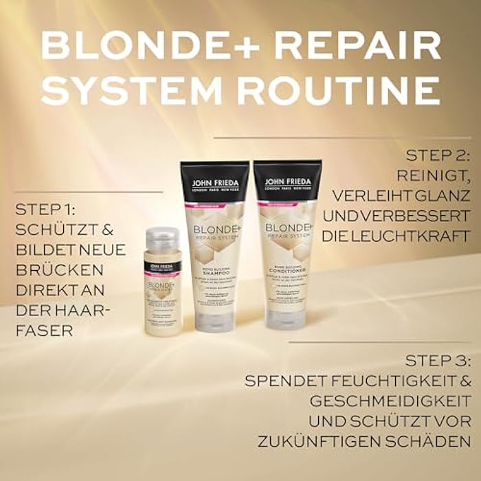 John Frieda Blonde+ Repair System Shampoo - Bond Building - Contents: 250 ml - For Damaged Hair by Lightening - With Bond Building Plex - Image 5